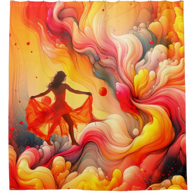 Abstract Woman Walking on Clouds Shower Curtain (Front)