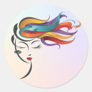 Abstract Woman with Colourful Flowing Hair Art Classic Round Sticker