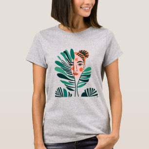 Abstract woman's face behind tree leaves T-Shirt
