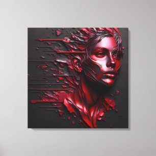 Abstract Woman's Face in Anodised Red Canvas Print
