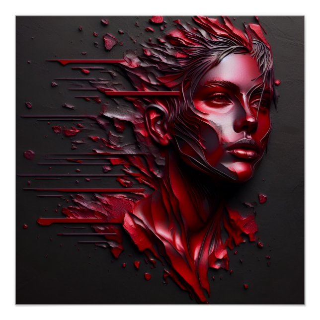 Abstract Woman's Face in Anodised Red Poster (Front)