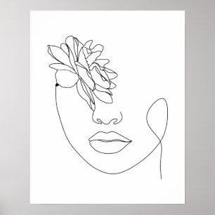 Abstract Woman's Face With Rose Line Art Poster