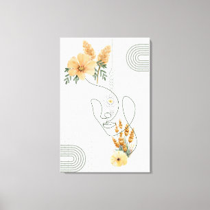 Abstract women art with orange flowers around  canvas print