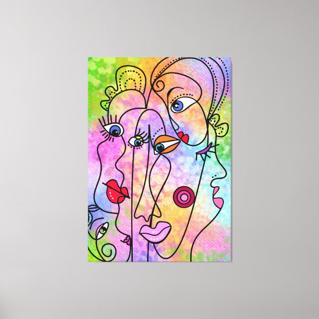 Abstract Women Faces Moods - Cubism Style Drawing  Canvas Print (Front)