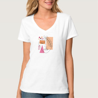 Abstract Women's Face with Mini Flowers T-Shirt