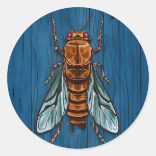 Abstract Wood Cicadas Art Design and Texture 2024 Classic Round Sticker