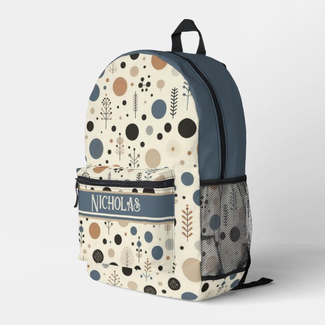 Abstract Woodland Custom Name Printed Backpack (Back Corner Right)