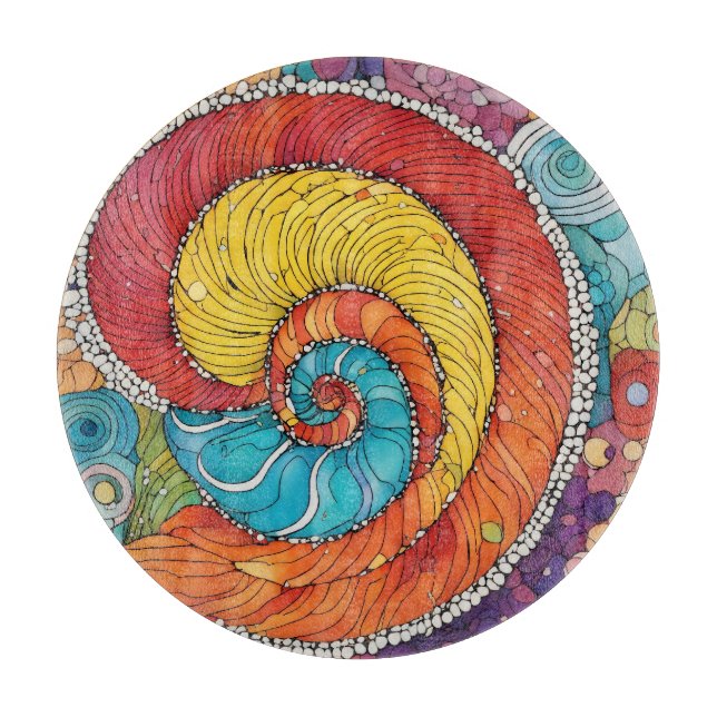 Abstract worm pattern, multicolor cutting board (Front)