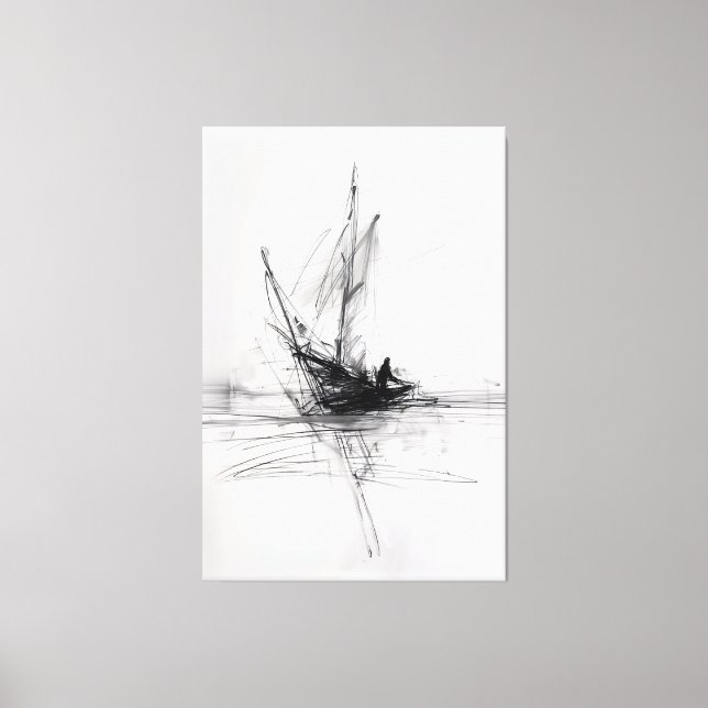 Abstract Yacht on Sea Sketch - Premium Canvas Print (Front)