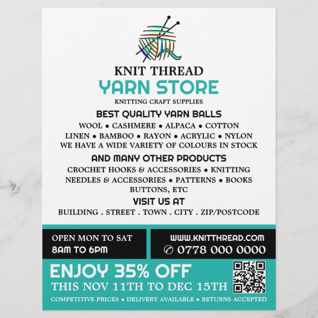 Abstract Yarn, Knitting Store, Yarn Store Flyer (Front)