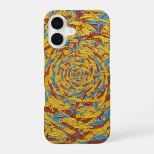 Abstract Yellow and Blue Running Figures Art iPhone 16 Case