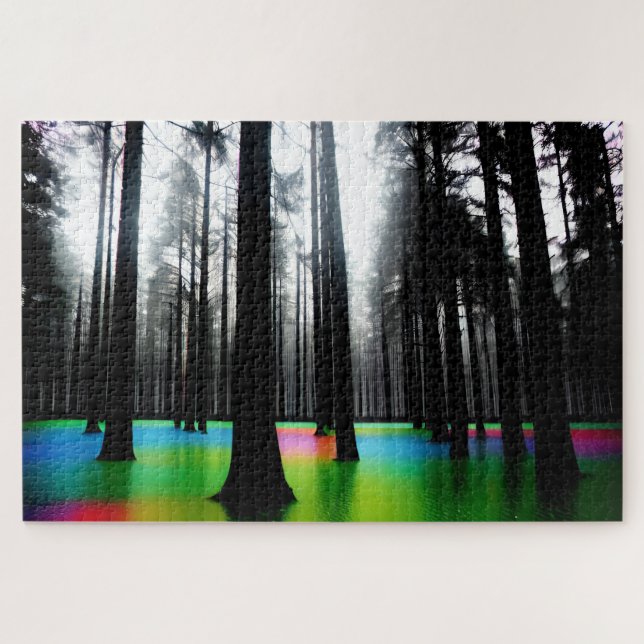 Abstract Yellow and Blue Silhouette Trees Jigsaw Puzzle (Horizontal)