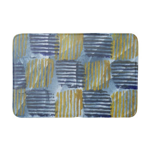 Abstract yellow and blue stripes bath mat