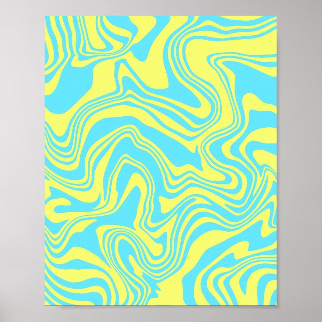 Abstract Yellow and Blue Swirling Waves Poster (Front)