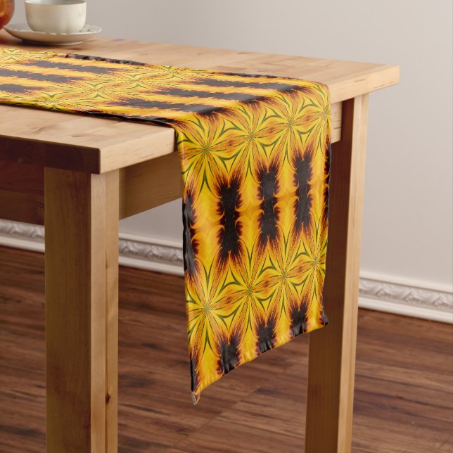 Abstract Yellow And Brown Kaleidoscope Art  Short Table Runner (In Situ)
