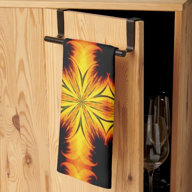 Abstract Yellow And Brown Kaleidoscope Art    Tea Towel (Thirds Fold)