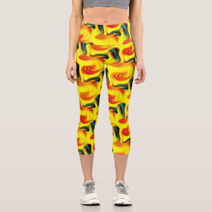 Abstract Yellow And Green Pattern  Capri Leggings