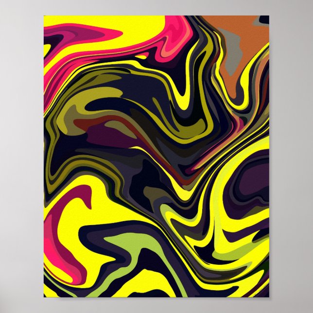 Abstract Yellow and Pink Swirl Art Poster (Front)
