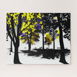 Abstract Yellow and Purple Autumn Symphony Jigsaw Puzzle