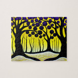 Abstract Yellow and purple Forest Jigsaw Puzzle