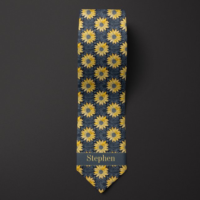 Abstract Yellow and Slate Floral Tie (Creator Uploaded)