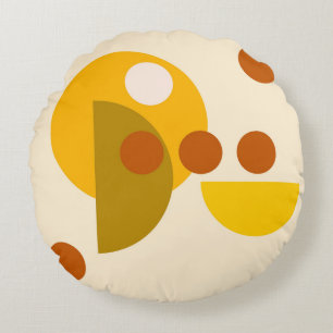Abstract yellow beige brown circles dots round cushion
