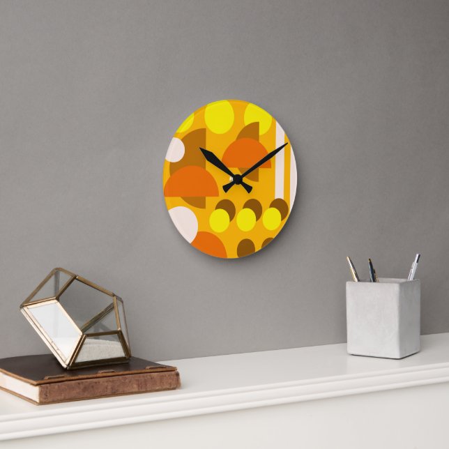 Abstract Yellow Beige Brown Round Clock (Office)