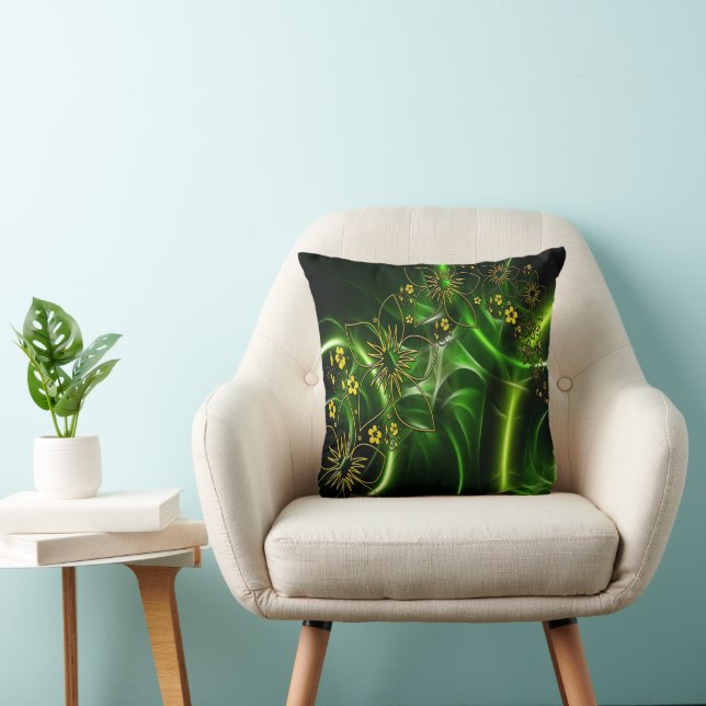 Abstract yellow black and green flower design cushion (Chair)