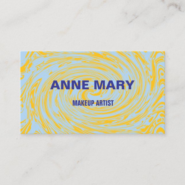 Abstract Yellow Blue Professional Makeup Artist Business Card (Front)