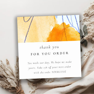 Abstract Yellow Blue Watercolor Art Thank You  Square Business Card