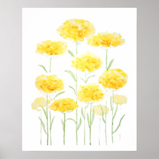 abstract yellow common yarrow flowers watercolor 1 poster
