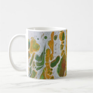 Abstract yellow, copper and green coffee mug