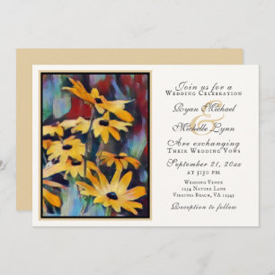 Abstract Yellow Daisy Floral Art Wedding Invitation