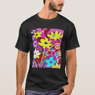 Abstract Yellow Flowers On Viva Magenta T-Shirt