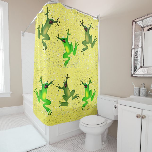 Abstract Yellow Frogs in Raindrops Shower Curtain (In Situ)