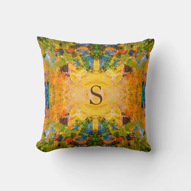 Abstract Yellow Green Gold Throw Pillow (Front)