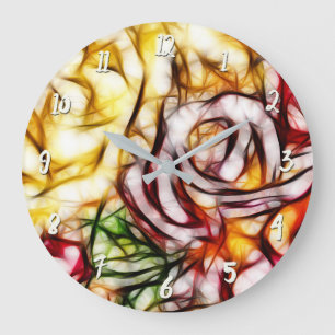 Abstract Yellow Light Rose Artistic Floral Glow Large Clock
