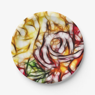 Abstract Yellow Light Rose Artistic Floral Glow Paper Plate