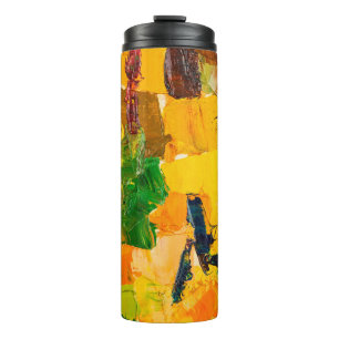 Abstract yellow oil painting on canvas. thermal tumbler
