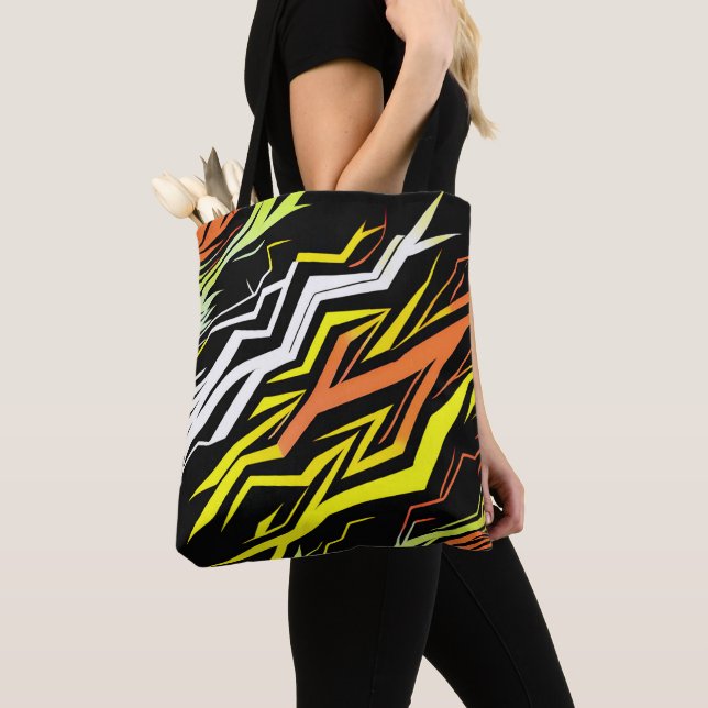 Abstract yellow orange Stripes Tote Bag (Close Up)