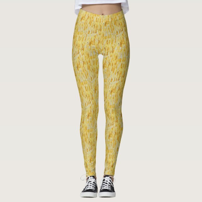 Abstract Yellow Pastel Impressionist Pattern Leggings (Front)