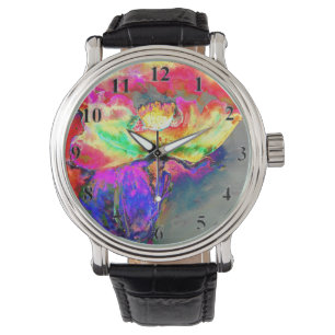 Abstract yellow pink watercolor floral painting watch