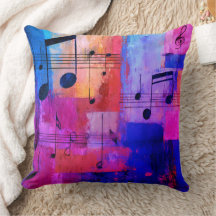 Abstract yellow, red, blue with musical notes