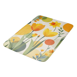 Abstract Yellow Spring Flowers Bath Mat