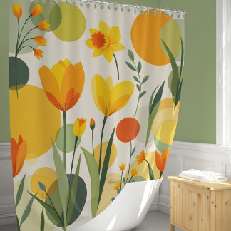 Abstract Yellow Spring Flowers Shower Curtain
