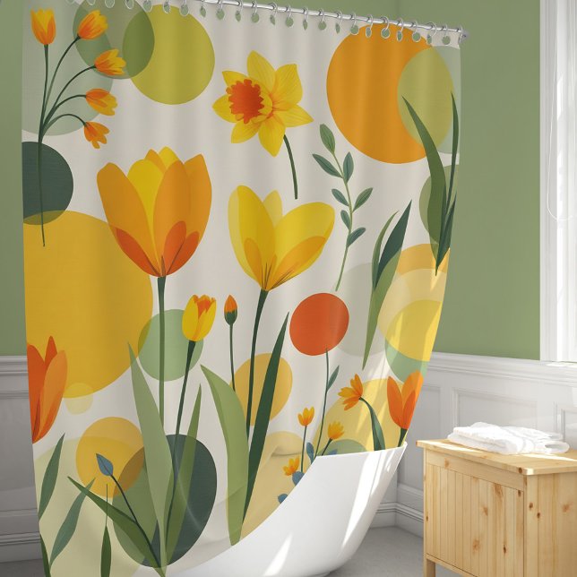 Abstract Yellow Spring Flowers Shower Curtain (Creator Uploaded)