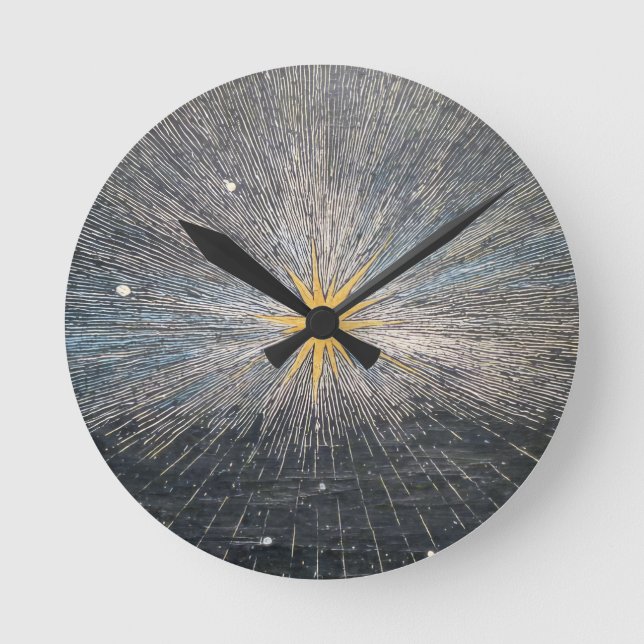 Abstract Yellow Starburst Mystic Celestial Cosmic Round Clock (Front)