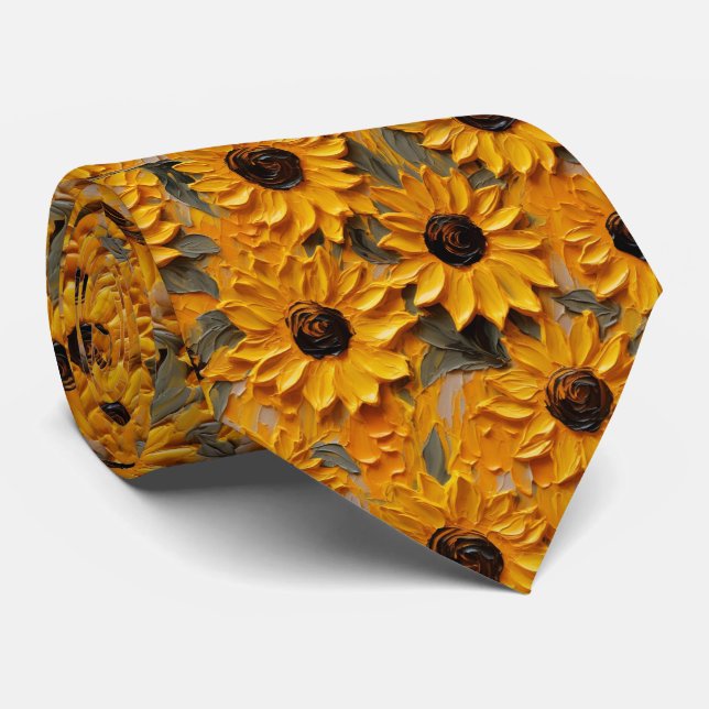 Abstract Yellow Sunflowers Painting Neck Tie (Rolled)
