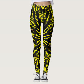 abstract yellow vibrant mandala art pattern leggings