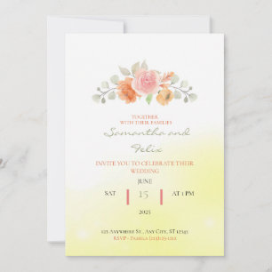 Abstract Yellow Wedding Invitation With Roses